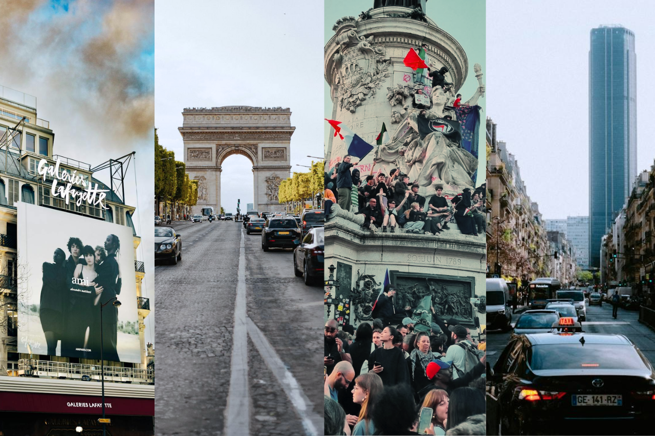 Moderately safe neighborhoods in Paris, including Bastille, Champs-Élysées, Montparnasse, and the shopping district near Galeries Lafayette.