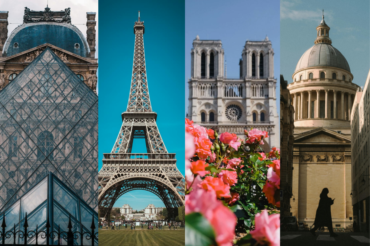 The safest neighborhoods in Paris for tourists, featuring landmarks like the Louvre, Eiffel Tower, Notre-Dame, and Panthéon.